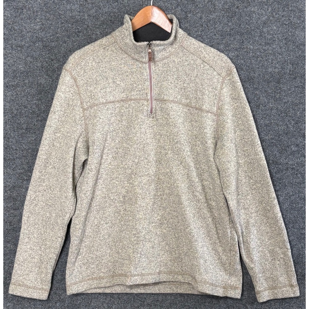 GH Bass Co‎ Mens Quarter Zip Pullover Sweater Heathered Tan Brown Size L